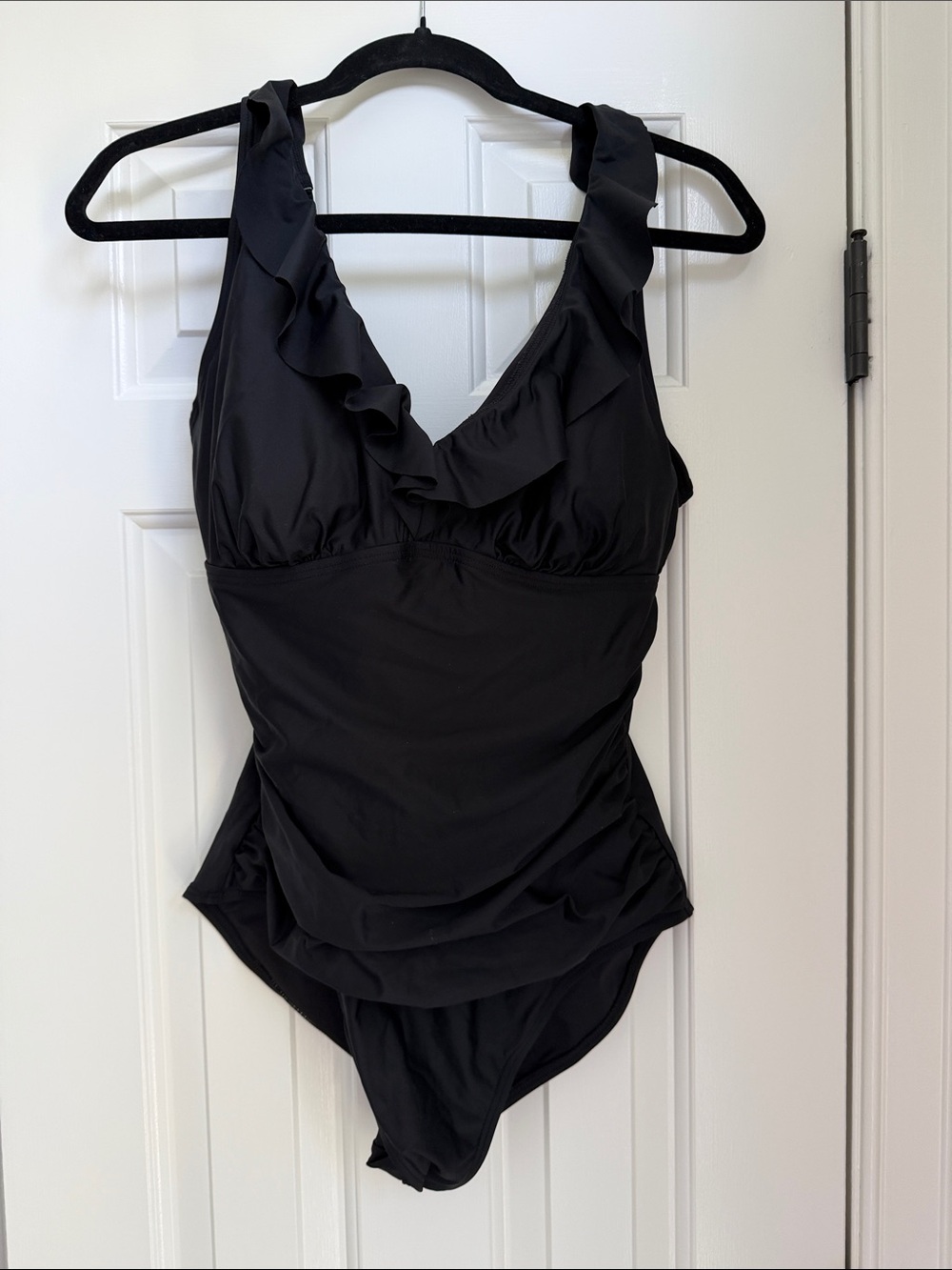 DKNY - Women’s Black Ruffle-Trim One-Piece Swimsuit
